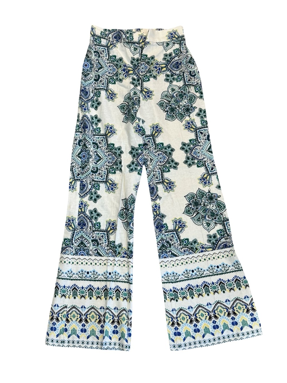 ▫️🫐🍋🟩 Rachel Zoe White Wide-Leg Paisley Print Pants 🍋🟩🫐▫️